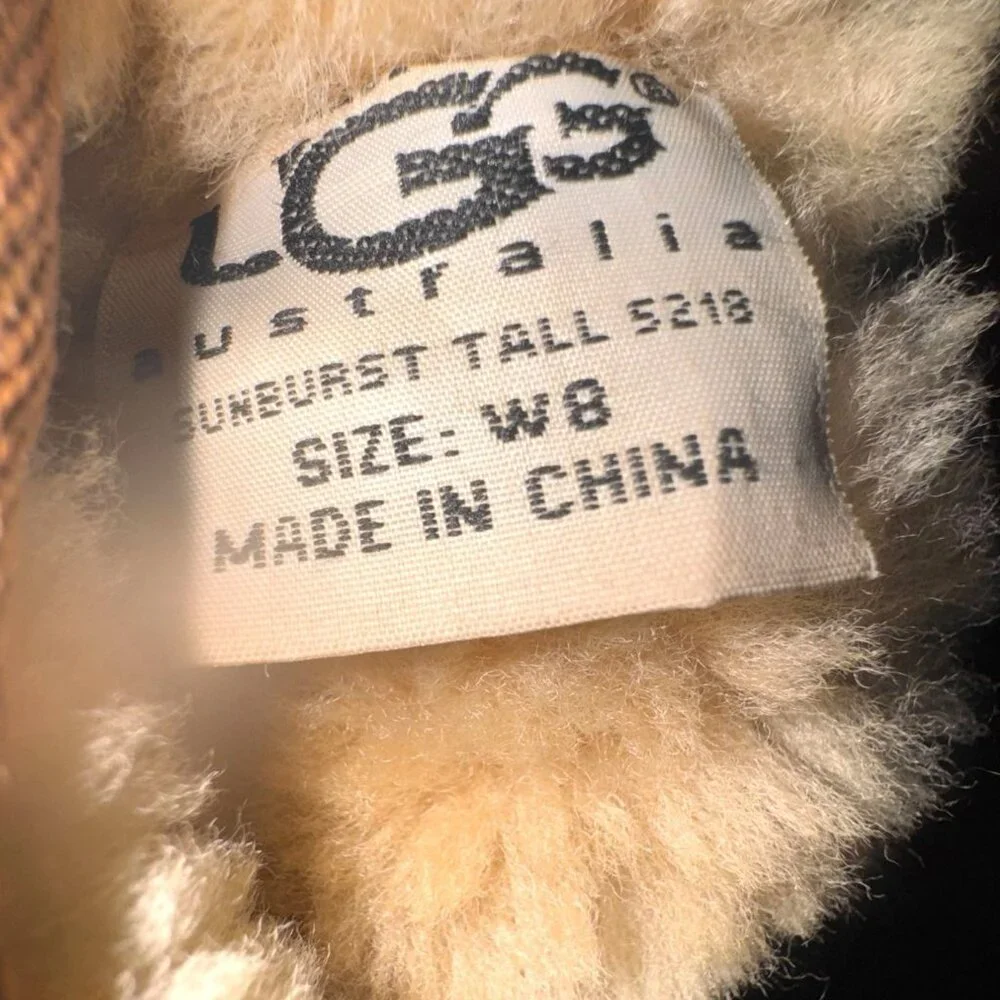 UGG Australia Sunburst Tall Boots W8 Chestnut Shearling Lined Suede Pre-Owned